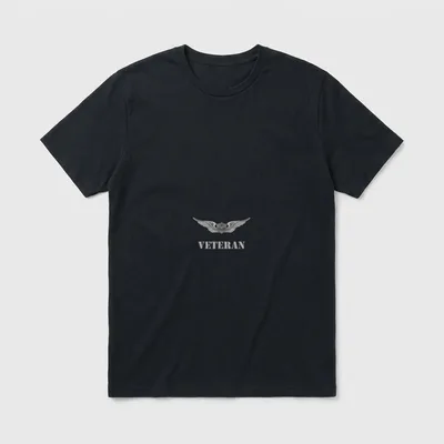 Army Aviation Badge Aircrew Wings T-Shirt – Wings badge with shield center, VETERAN text below – Classic T-Shirt in Black