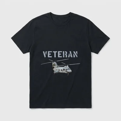CH-46 Sea Knight Veteran T-Shirt – The word Veteran above a detailed CH-46 Sea Knight helicopter – Classic T-Shirt in Black