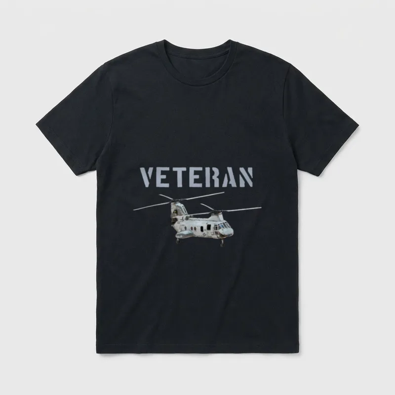 CH-46 Sea Knight Veteran T-Shirt – The word Veteran above a detailed CH-46 Sea Knight helicopter – Classic T-Shirt in Black