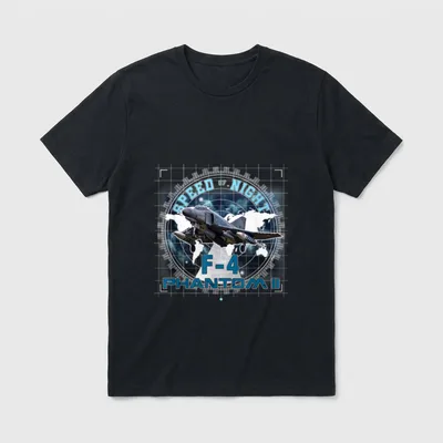 F4 Phantom Pilot Veteran T-Shirt – Speed of Night F-4 Phantom II jet emblem with world map – Classic T-Shirt in Black
