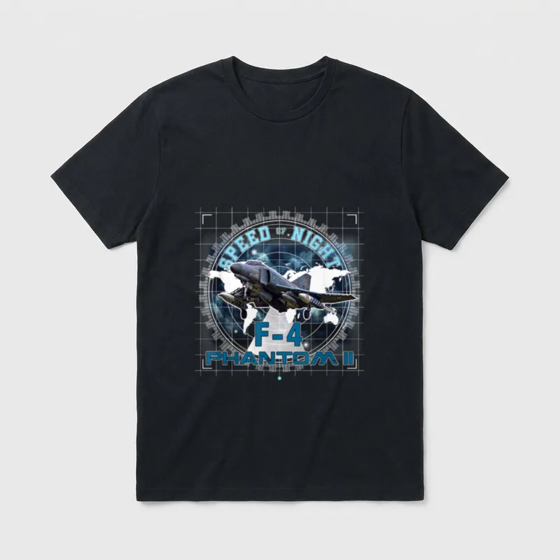 F4 Phantom Pilot Veteran T-Shirt – Speed of Night F-4 Phantom II jet emblem with world map – Classic T-Shirt in Black