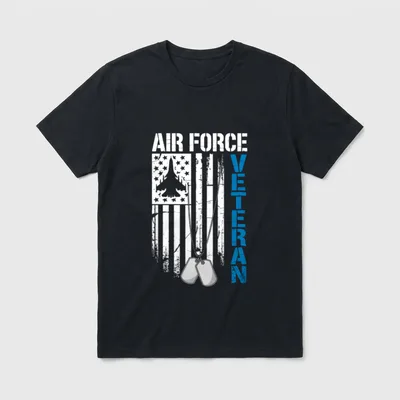 Fighter Pilot Veteran T-Shirt – AIR FORCE" and "VETERAN" text with fighter jet and flag – Classic T-Shirt in Black