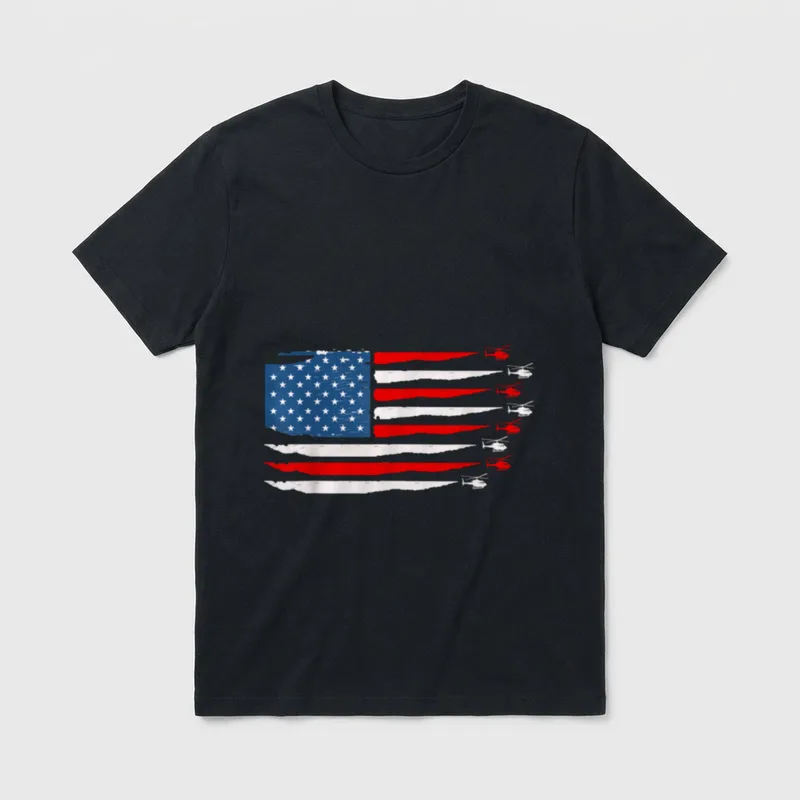 American Flag Helicopter Veteran T-Shirt – Classic T-Shirt in Black