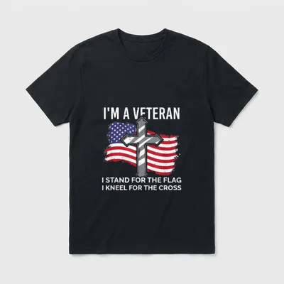 Veteran Christian Patriot T-Shirt – I'm A Veteran text with American flag and cross imagery – Classic T-Shirt in Black