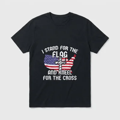 Christian Veteran American T-Shirt – I STAND FOR THE FLAG AND KNEEL FOR THE CROSS – Classic T-Shirt in Black