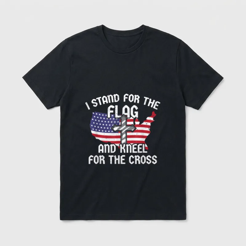 Christian Veteran American T-Shirt – I STAND FOR THE FLAG AND KNEEL FOR THE CROSS – Classic T-Shirt in Black