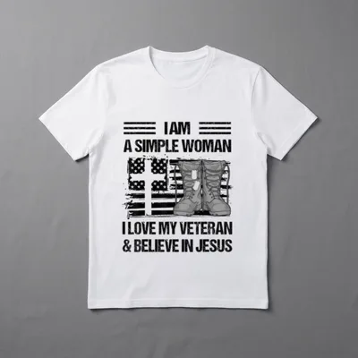 Military Wife Faith T-Shirt – I Am A Simple Woman I Love My Veteran & Believe In Jesus – Classic T-Shirt in Black