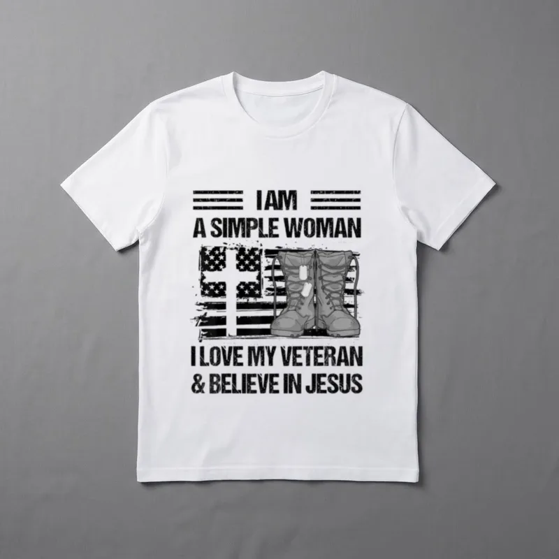 Military Wife Faith T-Shirt – I Am A Simple Woman I Love My Veteran & Believe In Jesus – Classic T-Shirt in Black