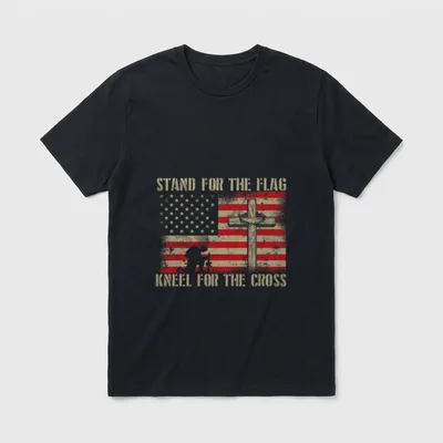Flag Kneel Cross Veteran Stand T-Shirt – Classic T-Shirt in Black