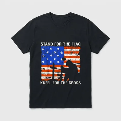 Flag Kneel Cross Veteran Designed T-Shirt – Classic T-Shirt in Black