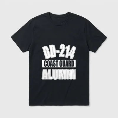 USCG Military Service T-Shirt – DD-214 COAST GUARD ALUMNI in bold outlined lettering – Classic T-Shirt in Black