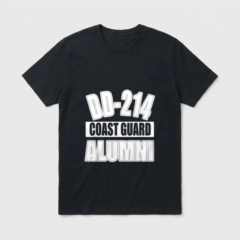 USCG Military Service T-Shirt – DD-214 COAST GUARD ALUMNI in bold outlined lettering – Classic T-Shirt in Black