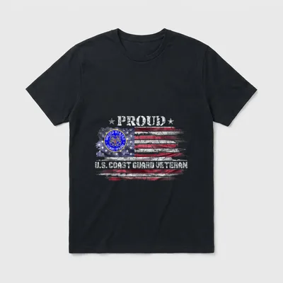 Proud US Coast Guard T-Shirt – "PROUD" and "U.S. COAST GUARD VETERAN" text with official seal – Classic T-Shirt in Black