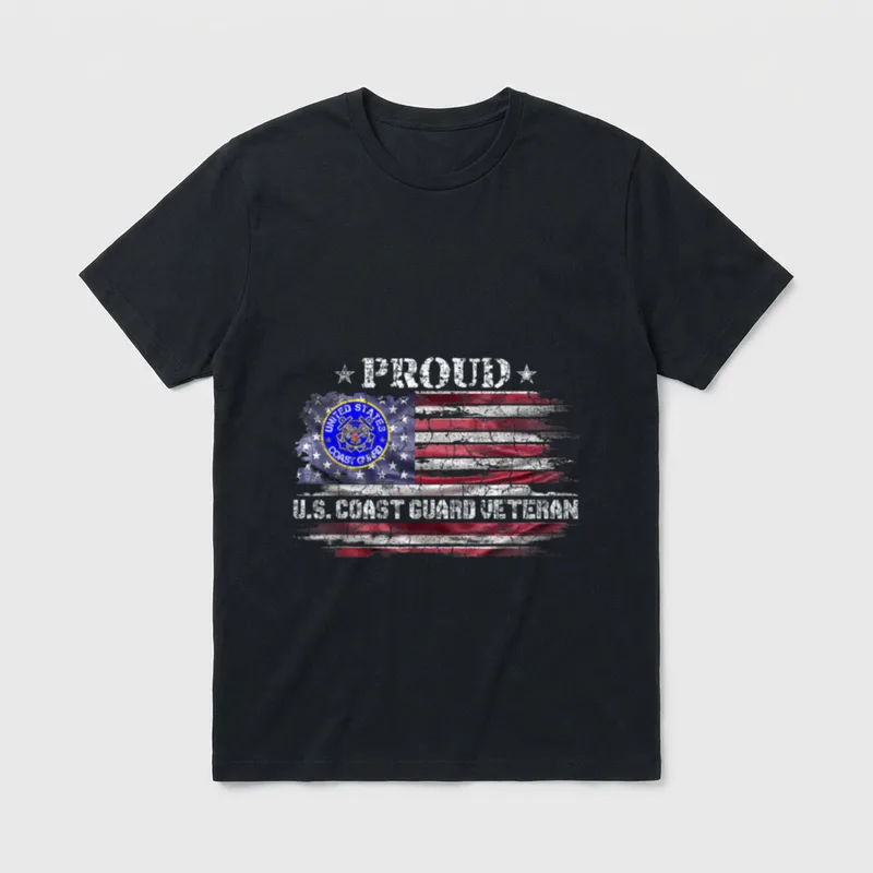 Proud US Coast Guard T-Shirt – "PROUD" and "U.S. COAST GUARD VETERAN" text with official seal – Classic T-Shirt in Black
