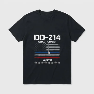 DD-214 US Coast Guard Alumni T-Shirt – DD-214 COAST GUARD ALUMNI with flag antenna and eight stars – Classic T-Shirt in Black