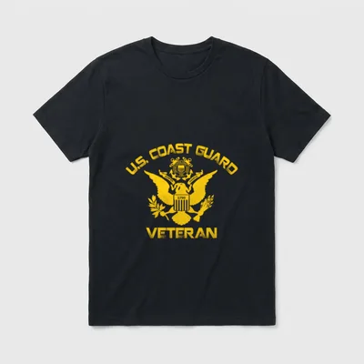 U S Coast Guard Veteran T-Shirt – Vintage yellow eagle emblem with U.S. Coast Guard Veteran text – Classic T-Shirt in Black