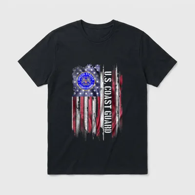 Proud US Coast Guard T-Shirt – Vintage distressed US Coast Guard flag with seal and vertical text – Classic T-Shirt in Black