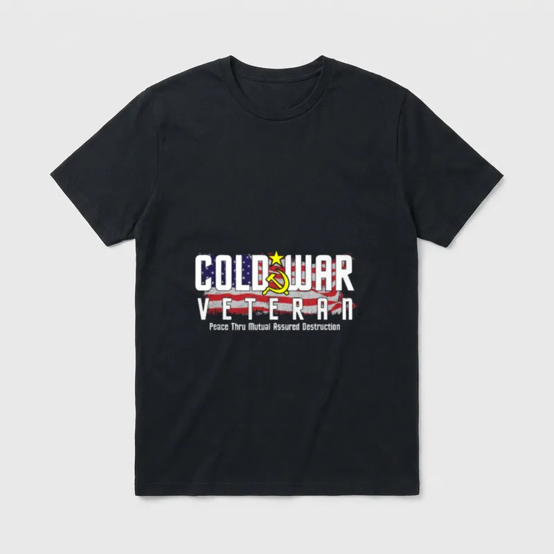 Military Cold War Service T-Shirt – COLD WAR VETERAN with flag split and hammer-star symbol – Classic T-Shirt in Black