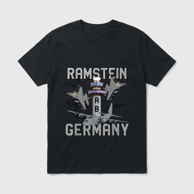 Ramstein Air Base Veteran T-Shirt – Ramstein AB Germany text with control tower and military jets – Classic T-Shirt in Black
