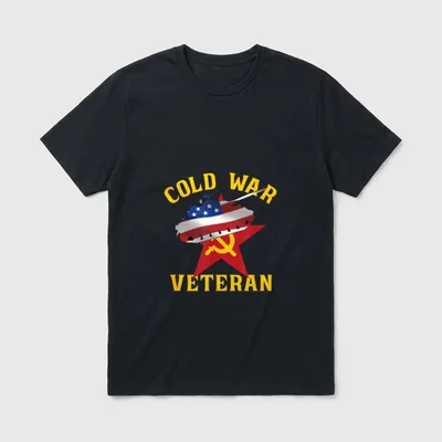 Proud Military Veteran US Flag T-Shirt – Cold War Veteran text with US flag bomber and Soviet star – Classic T-Shirt in Black