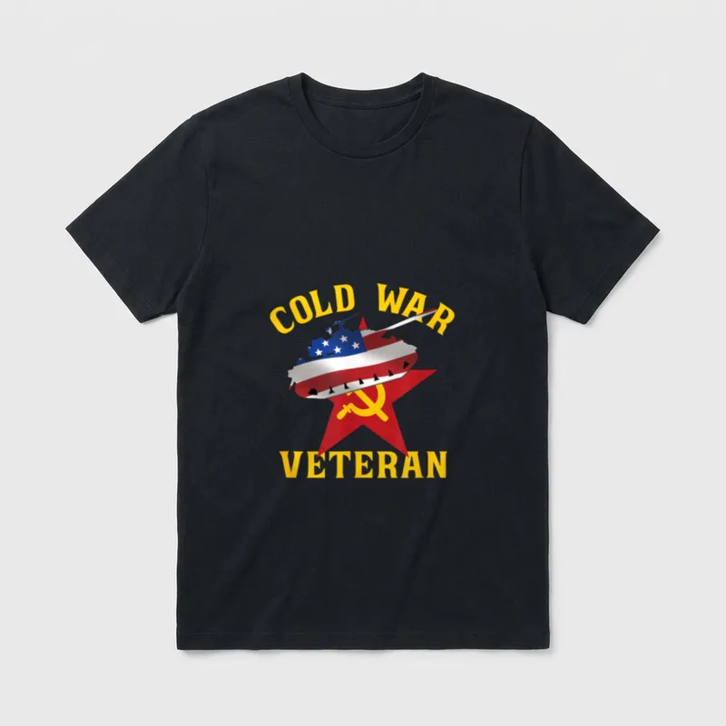 Proud Military Veteran US Flag T-Shirt – Cold War Veteran text with US flag bomber and Soviet star – Classic T-Shirt in Black
