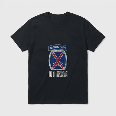 Army Infantry Veteran T-Shirt – 10th Mountain Division patch with crossed rifles and division text – Classic T-Shirt in Black