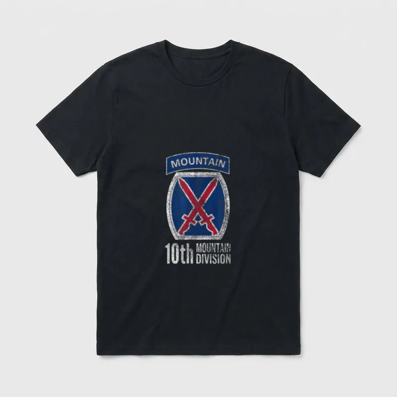 Army Infantry Veteran T-Shirt – 10th Mountain Division patch with crossed rifles and division text – Classic T-Shirt in Black
