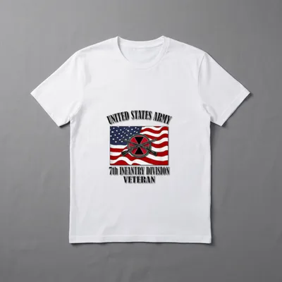 7th Infantry Division Veteran T-Shirt – UNITED STATES ARMY and 7th INFANTRY DIVISION VETERAN text – Classic T-Shirt in Black