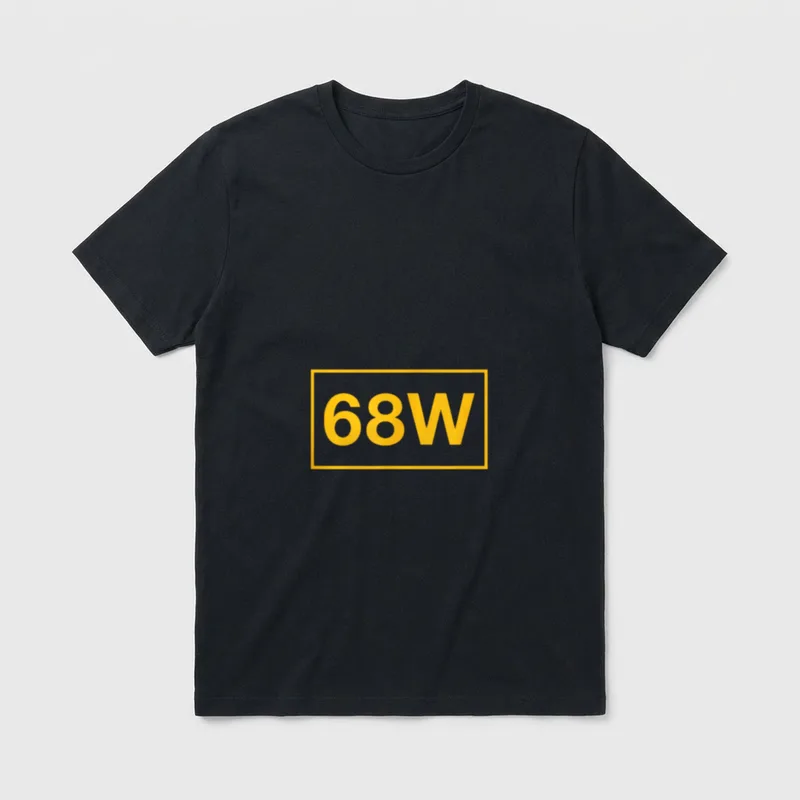 Military Medic Pride T-Shirt – 68W in large yellow letters inside a gold-bordered rectangle – Classic T-Shirt in Black