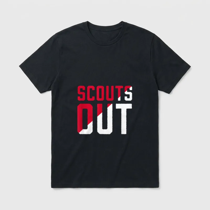 Army Cavalry Scout Veteran T-Shirt – SCOUTS OUT in red and white split letters – Classic T-Shirt in Black