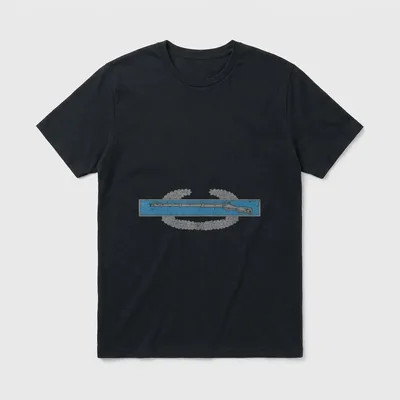 Combat Soldier Veteran T-Shirt – Infantry rifle centered above wreathed badge insignia – Classic T-Shirt in Black