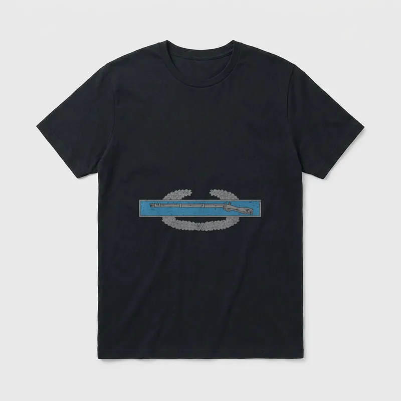Combat Soldier Veteran T-Shirt – Infantry rifle centered above wreathed badge insignia – Classic T-Shirt in Black