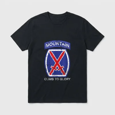 Military Climb To Glory T-Shirt – MOUNTAIN CLIMB TO GLORY with 10th Mountain Division patch – Classic T-Shirt in Black
