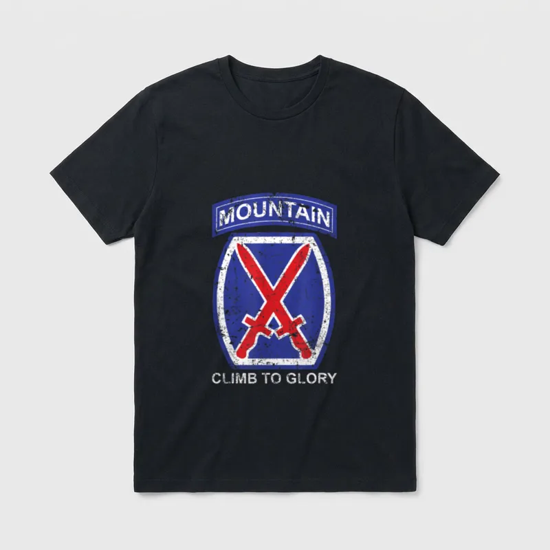 Military Climb To Glory T-Shirt – MOUNTAIN CLIMB TO GLORY with 10th Mountain Division patch – Classic T-Shirt in Black
