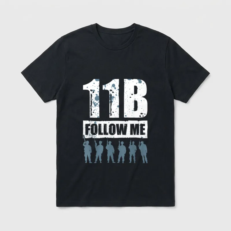 Follow Me Infantry Soldier T-Shirt – 11B FOLLOW ME with soldier silhouettes – Classic T-Shirt in Black