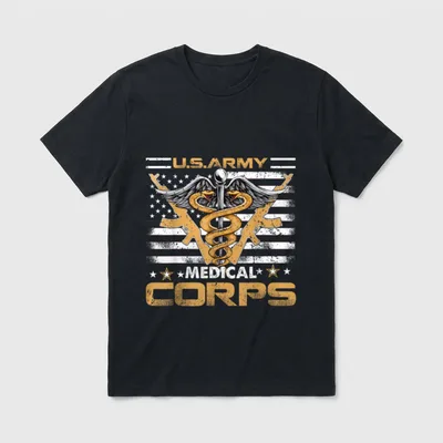 US Army Combat Medic T-Shirt – U.S. ARMY text with Medical Corps caduceus and winged insignia – Classic T-Shirt in Black
