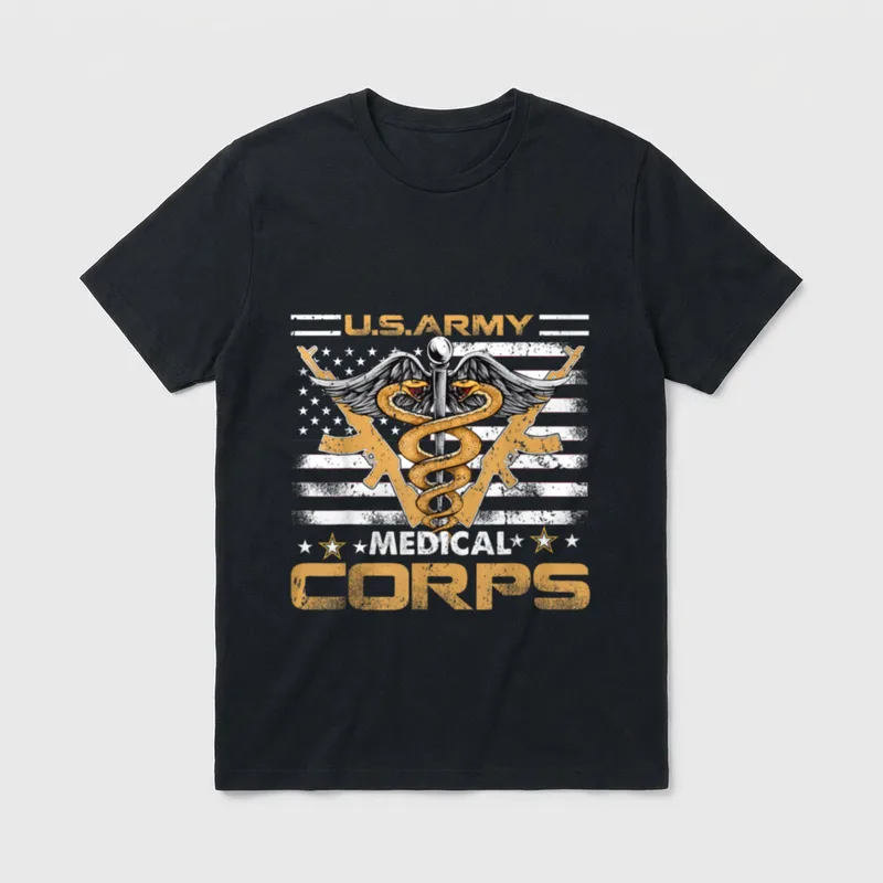 US Army Combat Medic T-Shirt – U.S. ARMY text with Medical Corps caduceus and winged insignia – Classic T-Shirt in Black