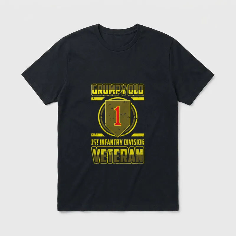 Infantry Division Veteran Pride T-Shirt – Yellow text reading "GRUMPY OLD, – Classic T-Shirt in Black