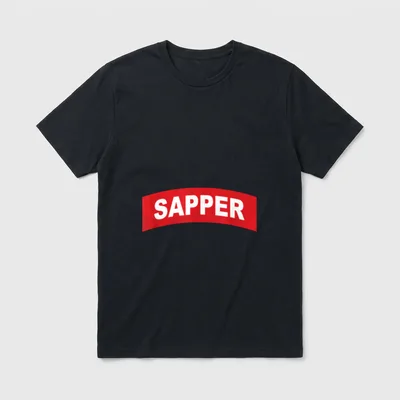 Combat Engineer Sapper Tab T-Shirt – Red curved tab with white text reading SAPPER – Classic T-Shirt in Black