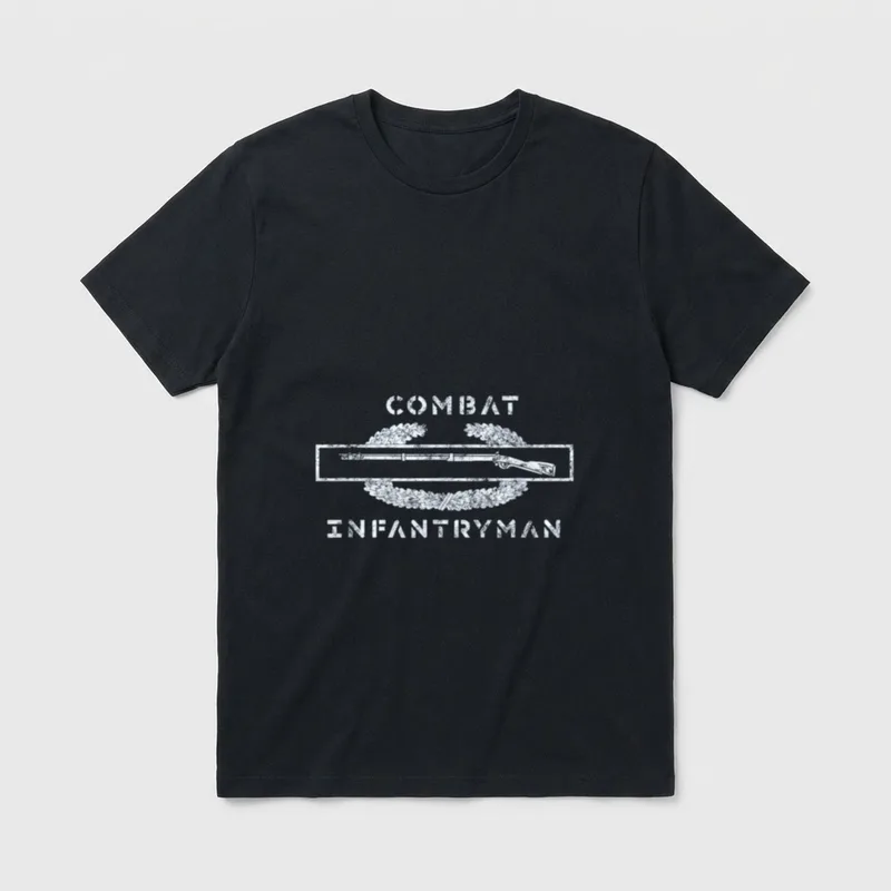Proud Infantry Veteran T-Shirt – Combat Infantryman text with rifle and badge wreath – Classic T-Shirt in Black