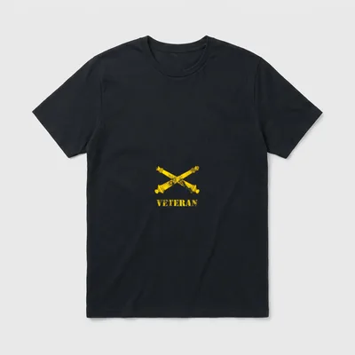 Military Field Artillery Pride T-Shirt – Crossed cannons and the word VETERAN in gold – Classic T-Shirt in Black