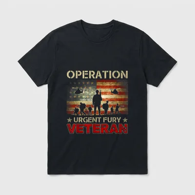 Grenada Combat Veteran T-Shirt – OPERATION URGENT FURY VETERAN with soldiers and flag – Classic T-Shirt in Black