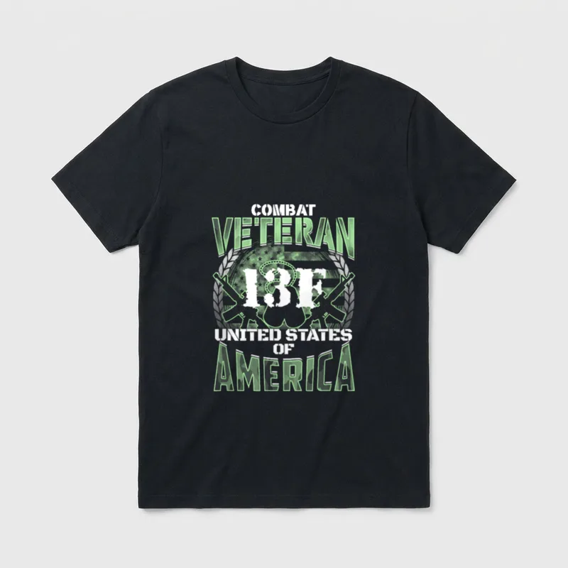 13F Combat Veteran T-Shirt – Combat Veteran 13F insignia with crossed rifles and laurel wreaths – Classic T-Shirt in Black