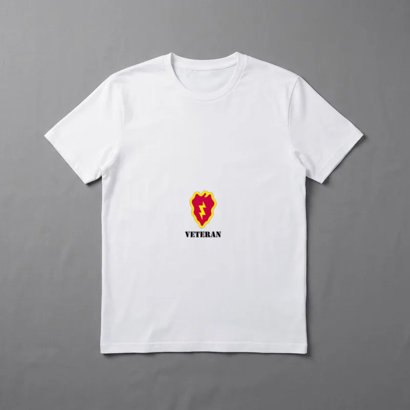 25th ID Military Patch T-Shirt – Red shield with yellow lightning bolt and "VETERAN" text – Classic T-Shirt in Black