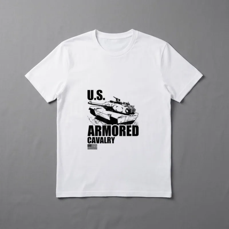 US Cavalry Military History T-Shirt – U.S. ARMORED CAVALRY with main battle tank and American flag – Classic T-Shirt in Black