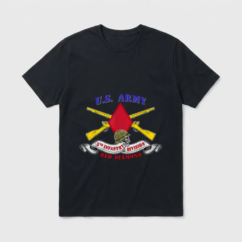 Red Diamond 5th ID Military T-Shirt – 5th Infantry Division Red Diamond emblem with crossed rifles – Classic T-Shirt in Black