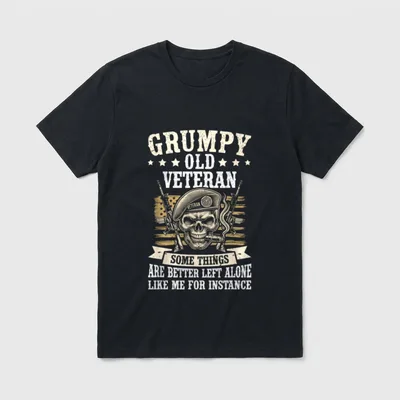 Disgruntled Veteran US Flag T-Shirt – GRUMPY OLD VETERAN with skull and crossed rifles – Classic T-Shirt in Black