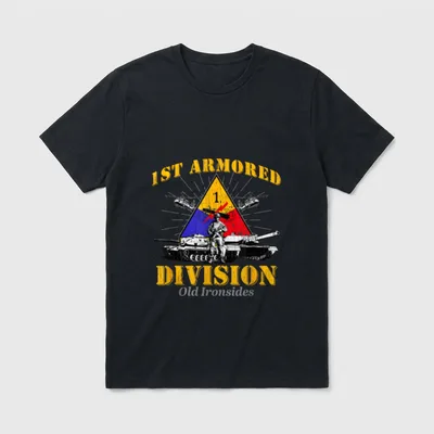 Army Veterans Armored T-Shirt – 1ST ARMORED DIVISION in gold lettering with division insignia – Classic T-Shirt in Black