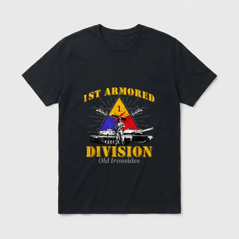 Army Veterans Armored T-Shirt – 1ST ARMORED DIVISION in gold lettering with division insignia – Classic T-Shirt in Black