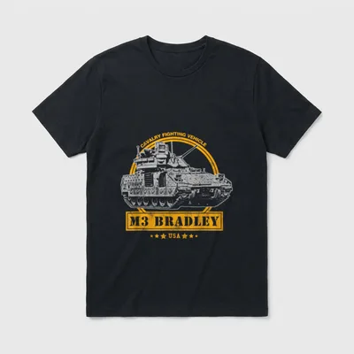 Army Veterans and Enthusiasts T-Shirt – M3 Bradley Cavalry Fighting Vehicle with text and stars – Classic T-Shirt in Black